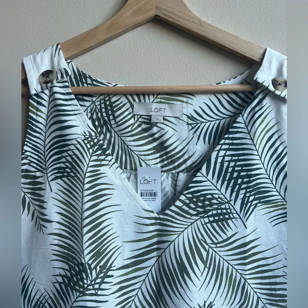 LOFT Linen Blend Palm Leaf Print Loose V-Neck Tank Size L NWT - Picture 3 of 7